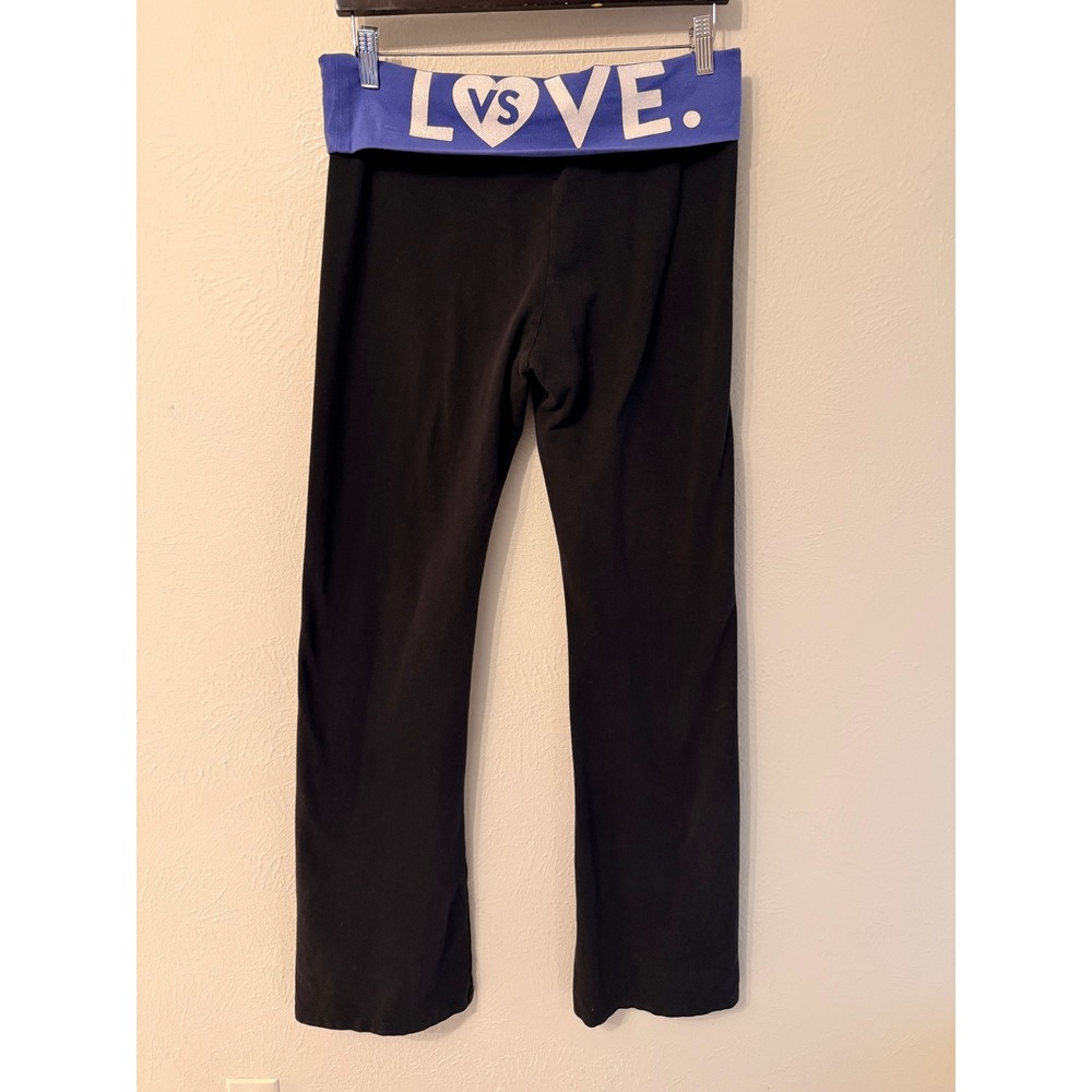 Victoria's Secret Black Yoga Pants Purple Foldover Waist Love VS Glitter Large L